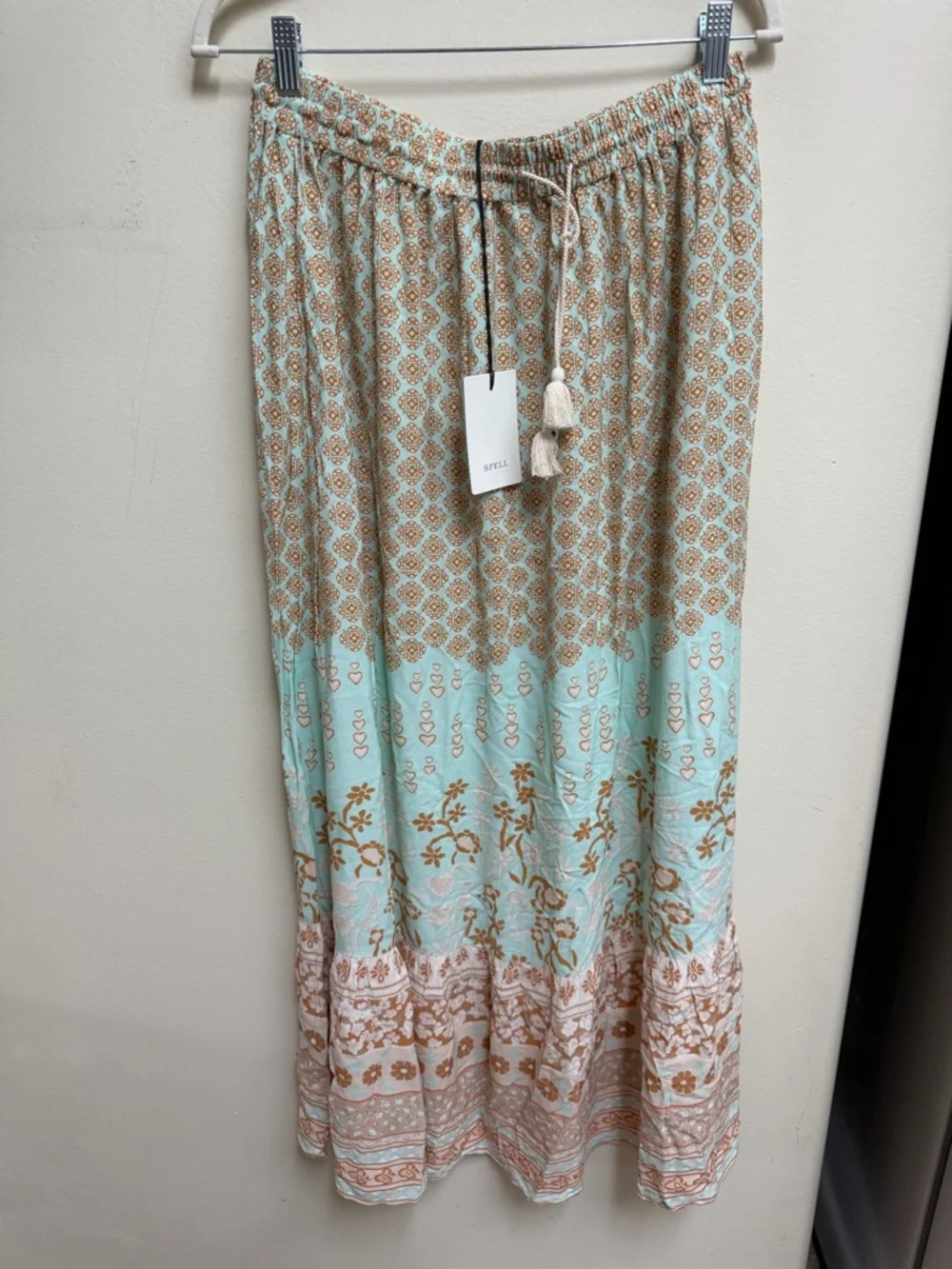 NWT Spell Mint & Tan Printed Maxi Skirt